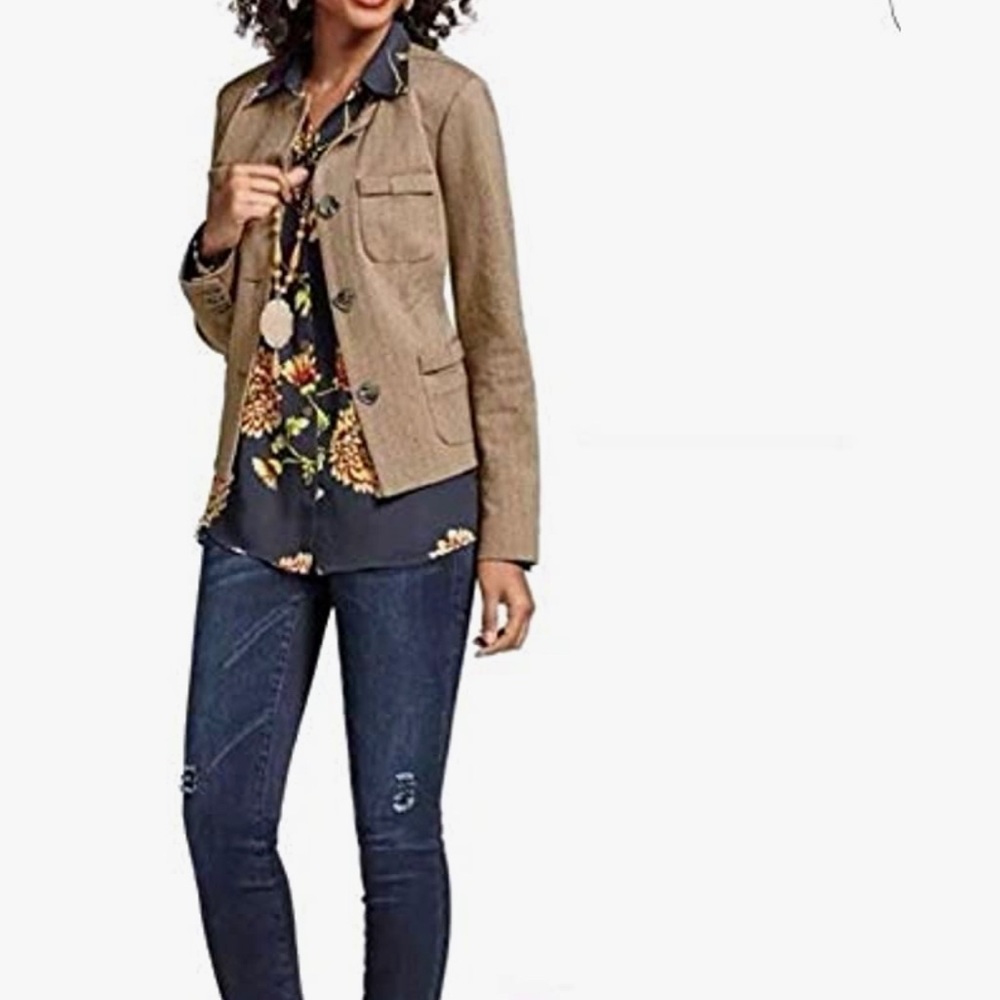 CAbi Womens Penny Blazer Collarless Style 3170 Herringbone Brown Size S